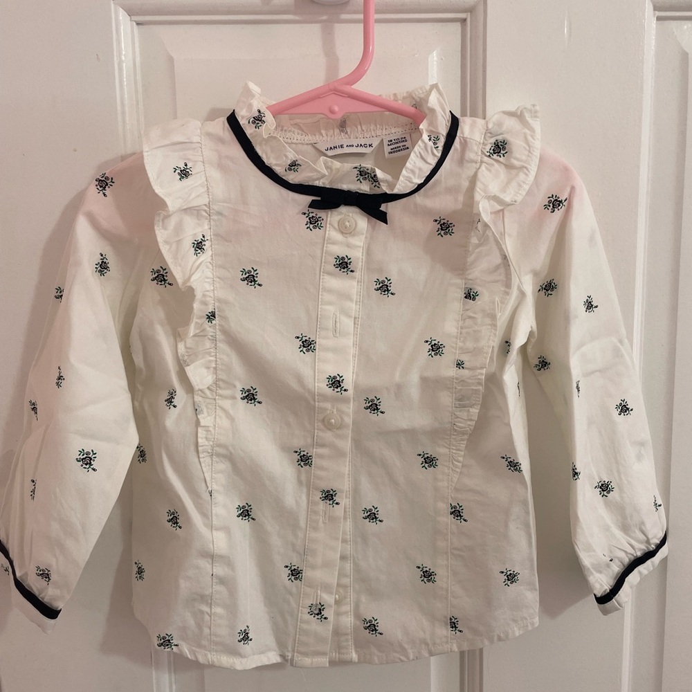 Janie and Jack White and Black floral Blouse